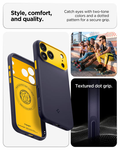 ACS09966 - iPhone 18 Pro / iPhone 17 Pro Nano Pop (Mag Fit) in Blueberry Navy showing a two-tone case design with a smooth finish and textured dot grip along the sides