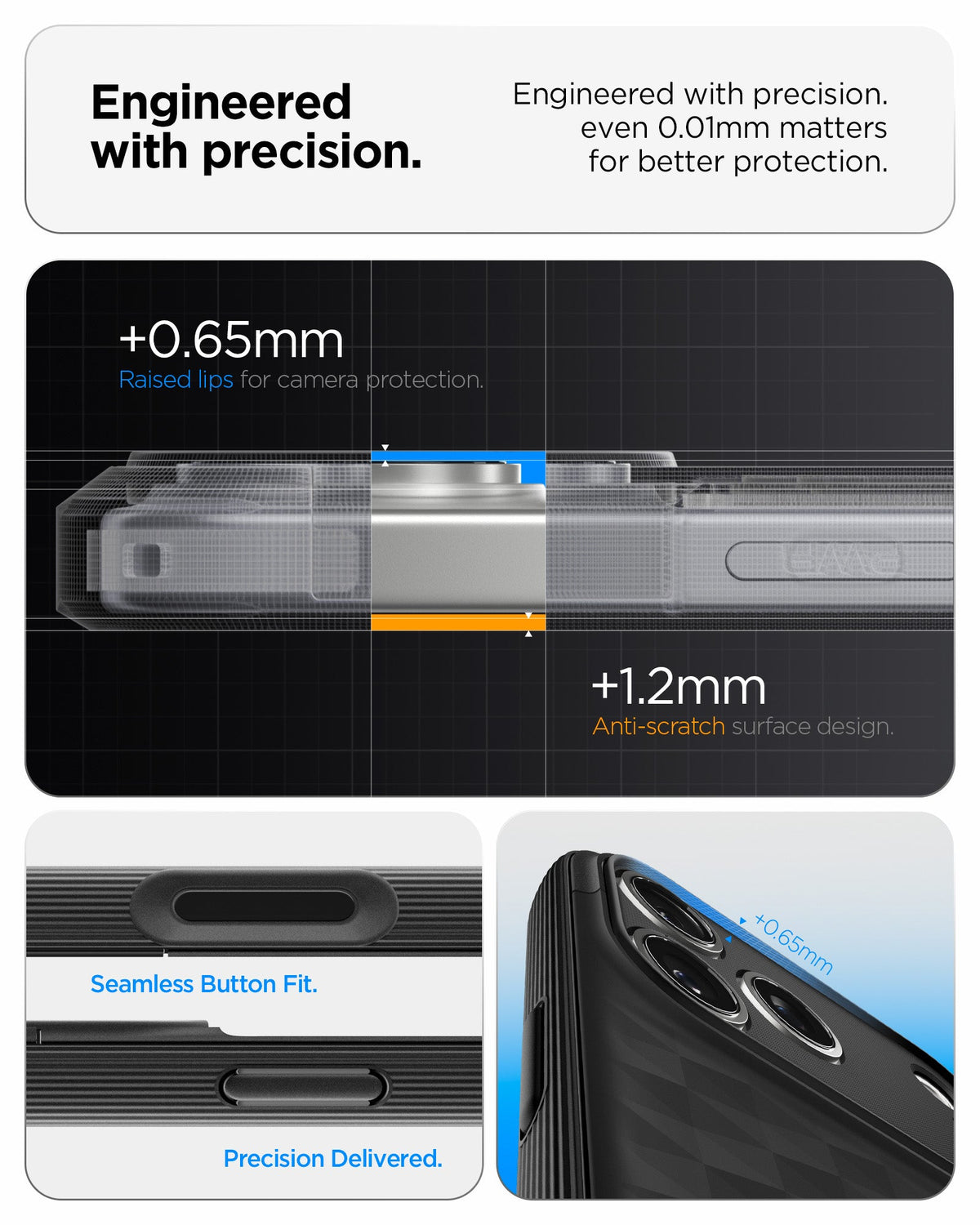 ACS09964 - iPhone 17 Pro Series Case Parallax S (MagFit) in black showing the engineered with protection. Engineered with precision even 0.01mm matter for better protection