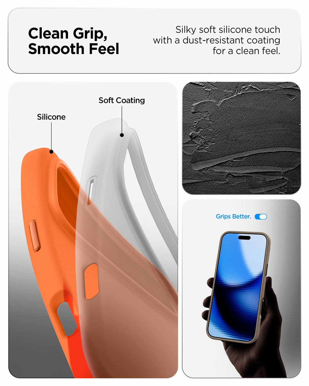 ACS11379 - iPhone 17 Pro Silicone Fit (Mag Fit) in Cosmic Orange showing clean grip, smooth feel, silky soft silicone touch with a dust resistant coating for a clean feel.