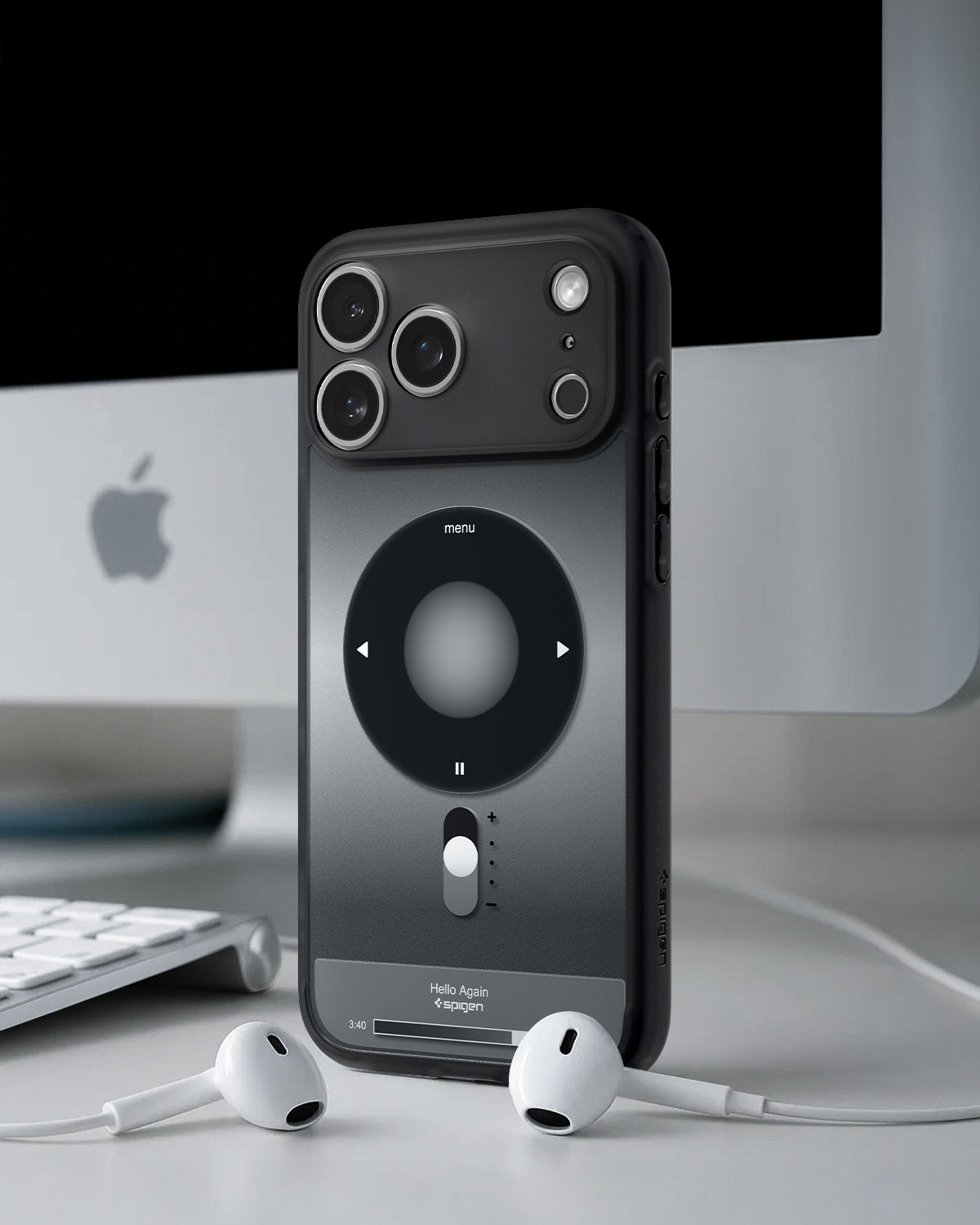 ACS10045 - iPhone 17 Pro Max Case Ultra Hybrid Classic (MagFit) in Classic Black showing back of the case with airpods