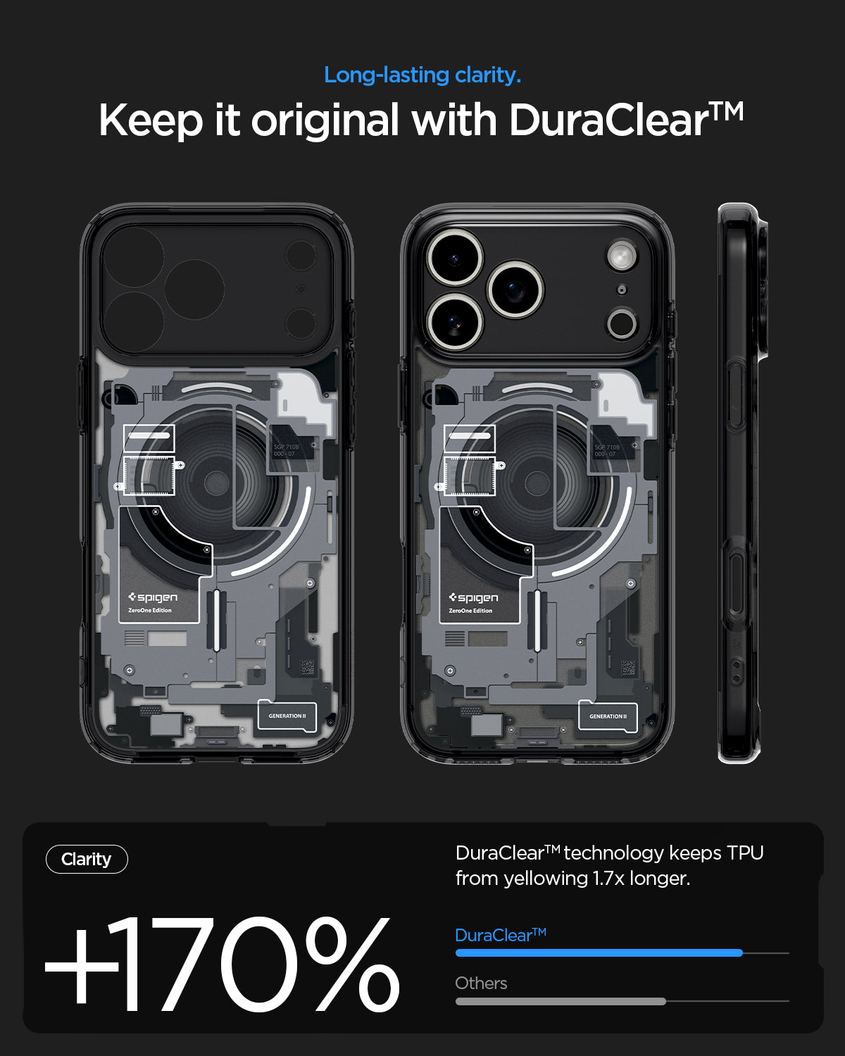 ACS10073 - iPhone 17 Pro Case Ultra Hybrid Zero One (MagFit) in Zero One Black showing long lasting clarity. keep it original with dura clear.