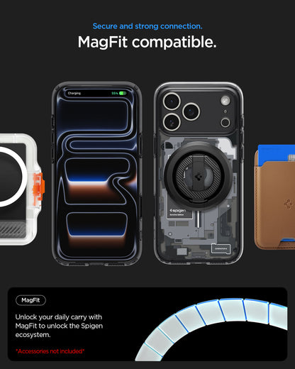 ACS10073 - iPhone 18 Pro / iPhone 17 Pro Ultra Hybrid Zero One (MagFit) Black showing Mag Fit compatibility with magnetic accessories for a secure and strong connection