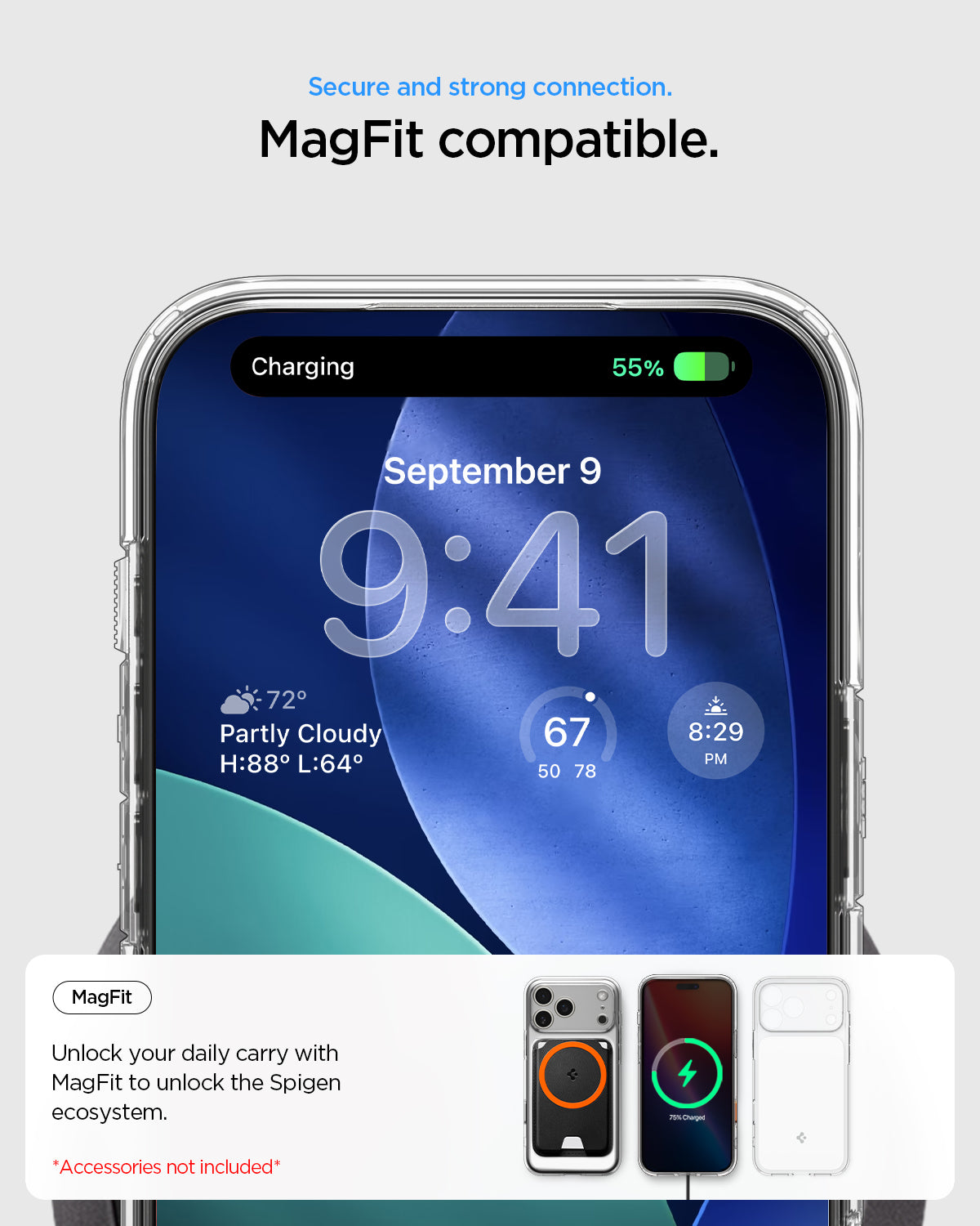 ACS10077 - iPhone 17 Pro Ultra Hybrid T (MagFit) in Glossy White showing secure and strong connection. Magfit compatible. unlock your daily carry with magfit to unlock the spigen ecosystem