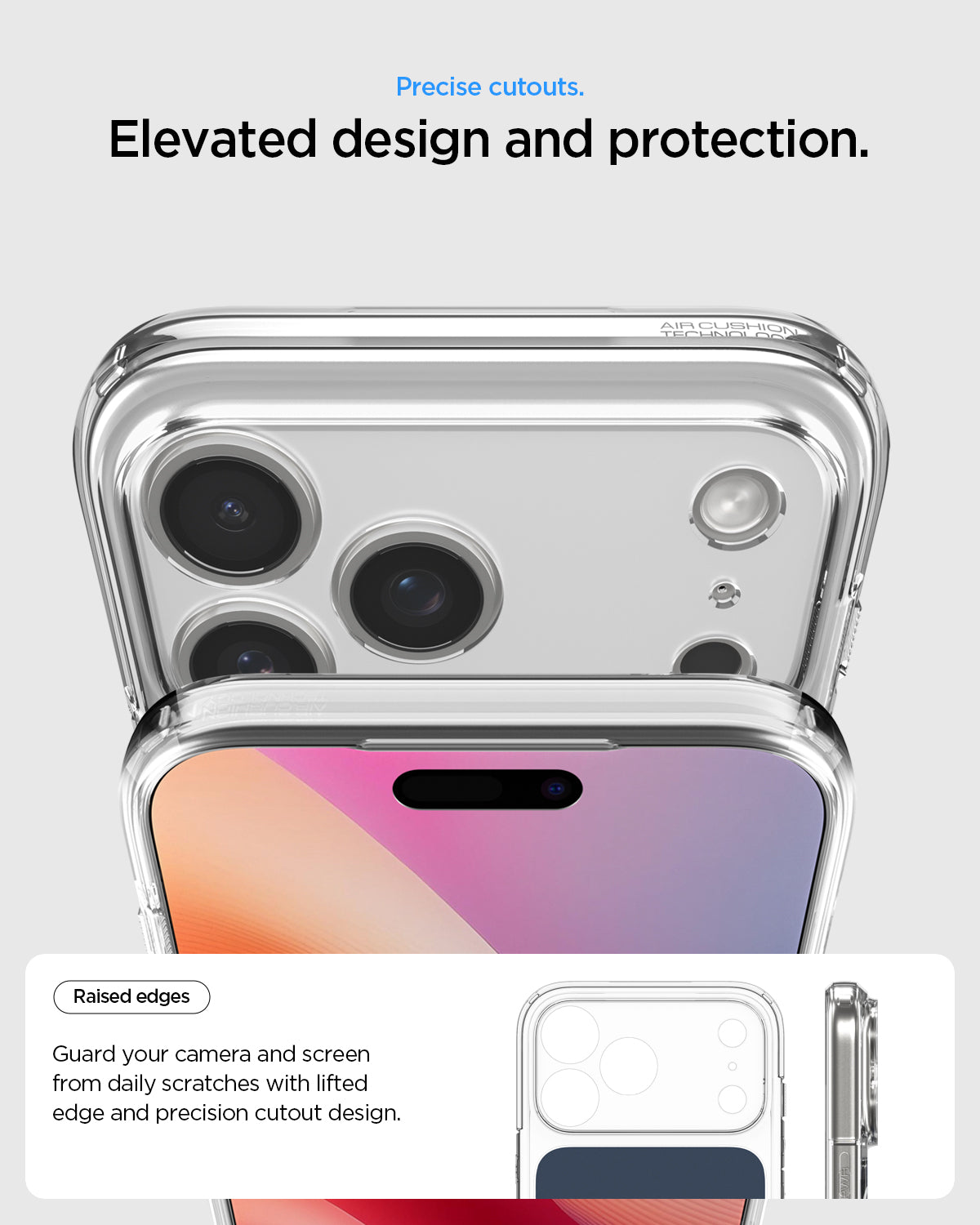 ACS10470 - iPhone 17 Pro Ultra Hybrid T (MagFit) in Matte Blue showing precise cutouts. elevated design and protection. Raised edges. Guard your camera and screen from daily scratches with lifted edge and precision cutout design.