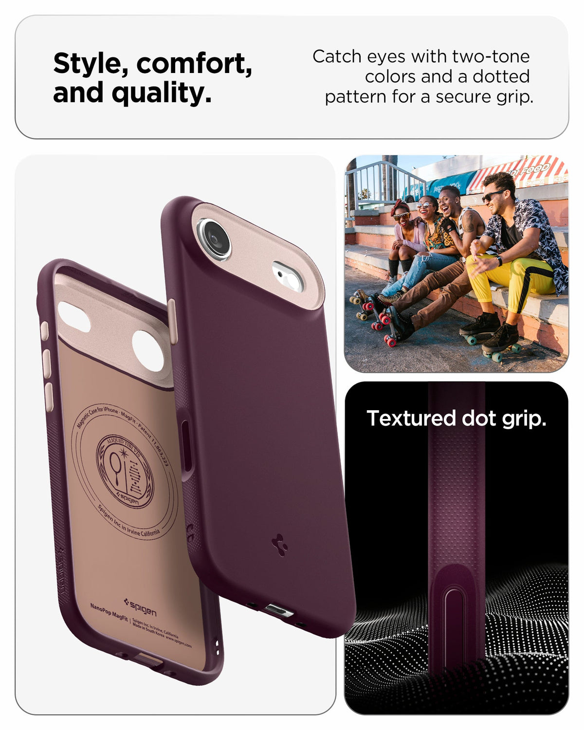 ACS09932 - iPhone 17 Air Case Nano Pop (MagFit) in burgundy bean showing the style, comfort and quality. Catch eyes with two-tone colors and a dotted pattern for a secure grip