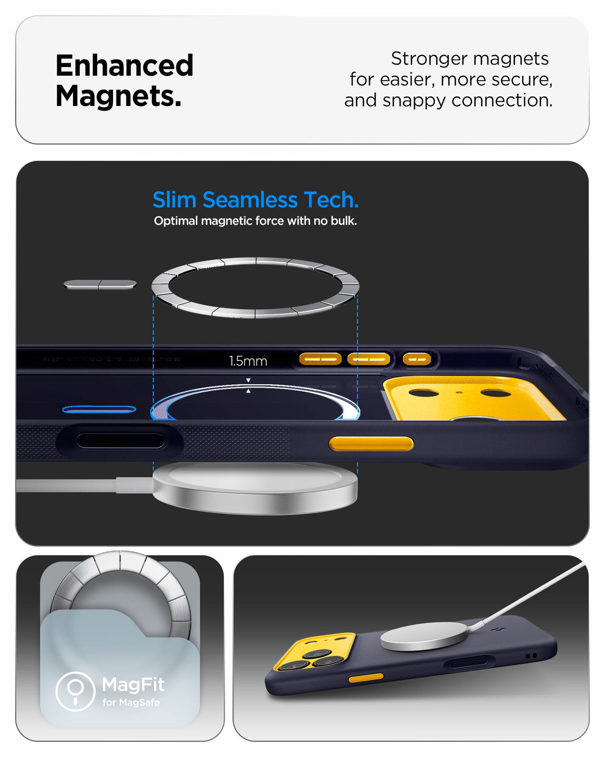 ACS09966 - iPhone 17 Pro Case Nano Pop (MagFit) in blueberry navy showing the enhanced magnets. Stronger magnets for easier, more secure and snappy connection