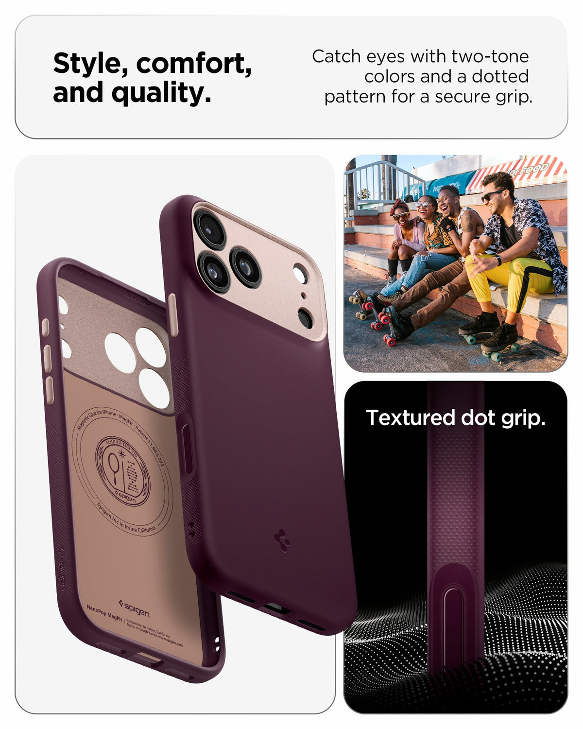 ACS09914 - iPhone 17 Pro Max Case Nano Pop (MagFit) in burgundy bean showing the style, comfort and quality. Catch eyes with two-tone colors and a dotted pattern for a secure grip