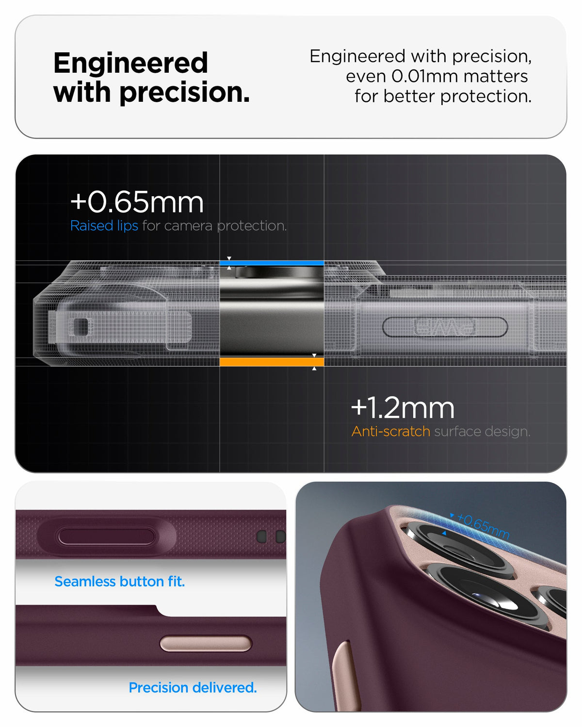 ACS09967 - iPhone 17 Pro Case Nano Pop (MagFit) in burgundy bean showing the engineered with precision. Engineered with precision, even 0.01mm matters for better protection