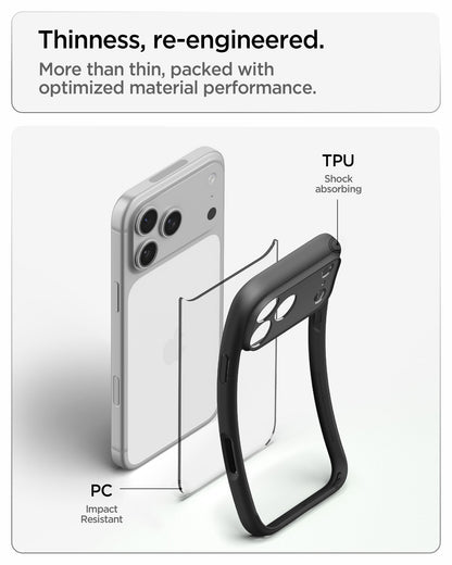 ACS10065 - iPhone 18 Pro / iPhone 17 Pro Ultra Hybrid in Matte Black showing a slim hybrid construction with impact-resistant back and shock-absorbing flexible edges