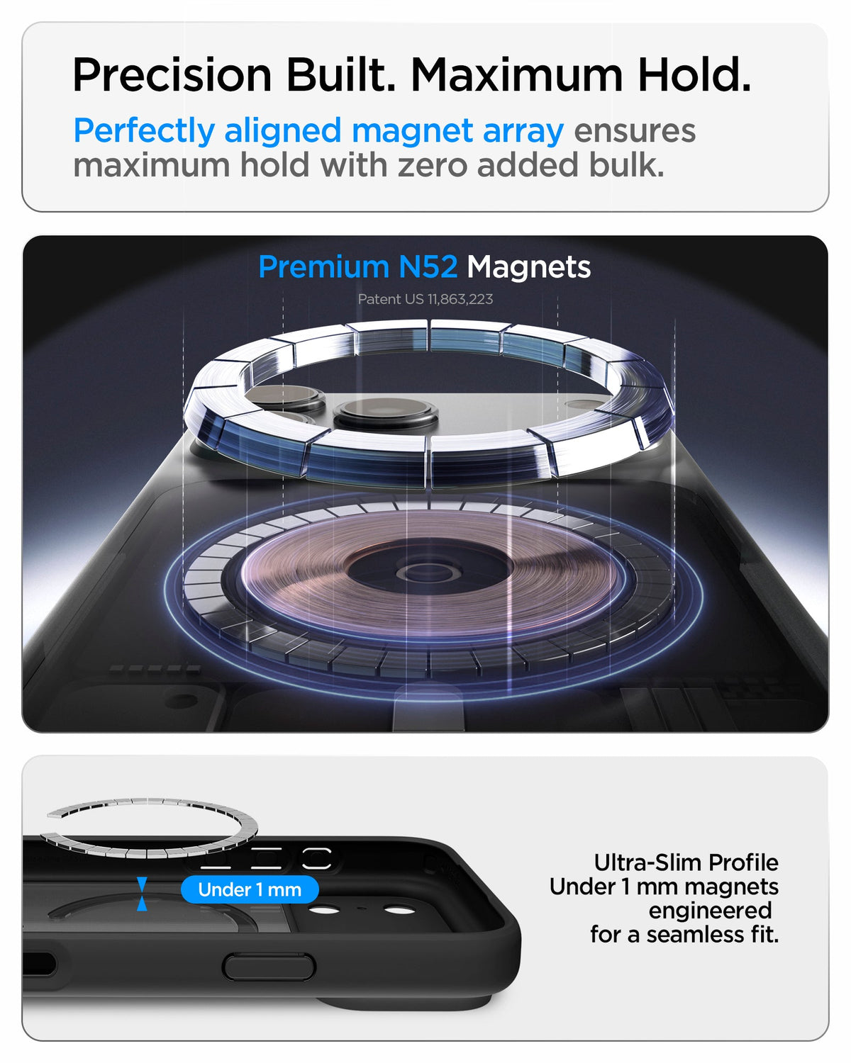 ACS10069 - iPhone 18 Pro / iPhone 17 Pro Ultra Hybrid (MagFit) in Frost Black showing a precisely aligned magnetic array with an ultra-slim profile for a strong and seamless hold