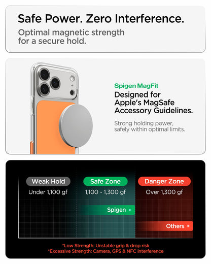 ACS10471 - iPhone 18 Pro / iPhone 17 Pro Ultra Hybrid T (Mag Fit) in Glossy Orange showing optimal magnetic strength for a secure hold while minimizing interference