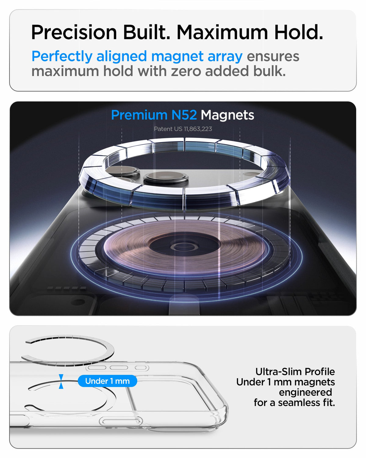 ACS11912 - iPhone 18 Pro Max / iPhone 17 Pro Max Crystal Flex (Mag Fit) showing precisely aligned N52 magnets with an ultra-slim profile for a strong, seamless hold.