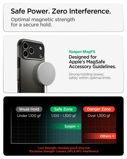 ACS09898 - iPhone 18 Pro Max / iPhone 17 Pro Max Tough Armor T Mag Fit Gunmetal showing optimized magnetic strength designed for a secure hold with compatible accessories