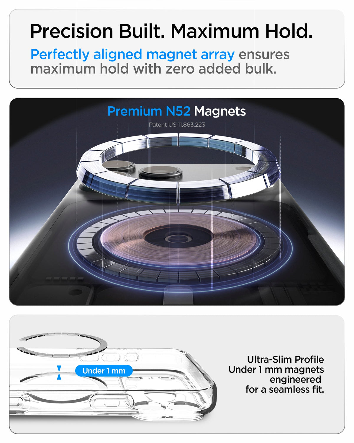 ACS10039 - iPhone 18 Pro Max / iPhone 17 Pro Max Ultra Hybrid (MagFit) in Frost White showing a precisely aligned magnetic array with an ultra-slim profile for a strong and seamless hold