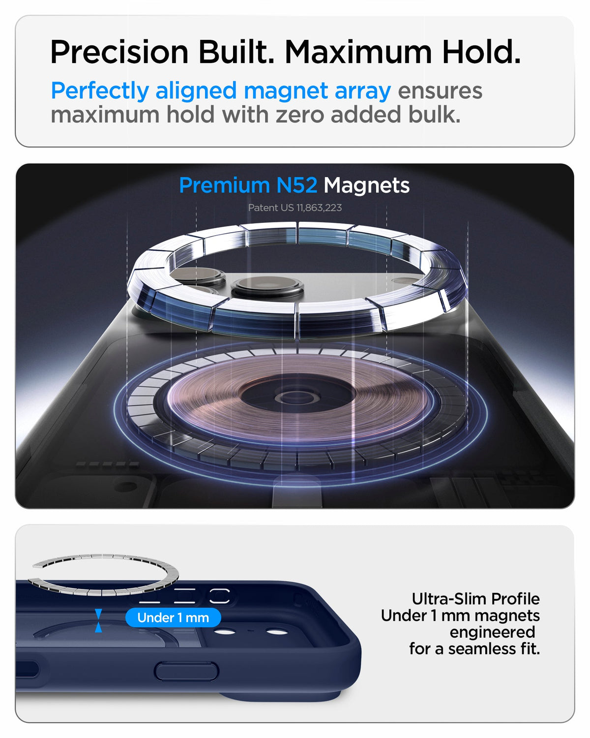 ACS11911 - iPhone 18 Pro Max / iPhone 17 Pro Max Ultra Hybrid (MagFit) in Frost Deep Blue showing a precisely aligned magnetic array with an ultra-slim profile for a strong and seamless hold