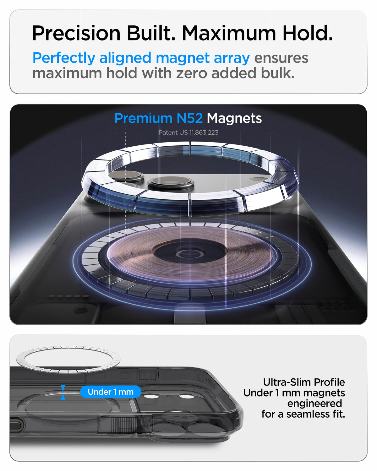 ACS10047 - iPhone 18 Pro Max / iPhone 17 Pro Max Ultra Hybrid T (Mag Fit) in Matte Black showing a precisely aligned magnetic array with an ultra-slim profile for a strong and seamless hold