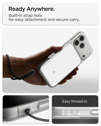 ACS10046 - iPhone 18 Pro Max / iPhone 17 Pro Max Ultra Hybrid T (Mag Fit) in Glossy White showing ready anywhere. built in strap hole for easy attachment and secure carry