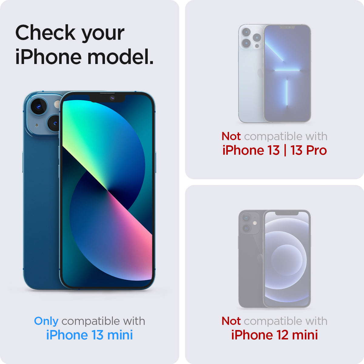 AGL03399 - iPhone 13 Mini Screen Protector EZ FIT GLAS.tR Privacy showing the compatibility only with iPhone 13 mini. Not compatible with iPhone 13 | 13 Pro and iPhone mini