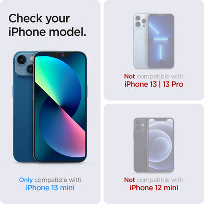 AGL03399 - iPhone 13 Mini Screen Protector EZ FIT GLAS.tR Privacy showing the compatibility only with iPhone 13 mini. Not compatible with iPhone 13 | 13 Pro and iPhone mini