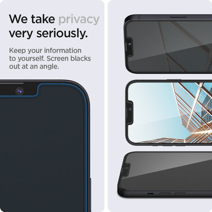 AGL03399 - iPhone 13 Mini Screen Protector EZ FIT GLAS.tR Privacy showing keeping your information to yourself. Screen blacks out at an angle. We take privacy very seriously