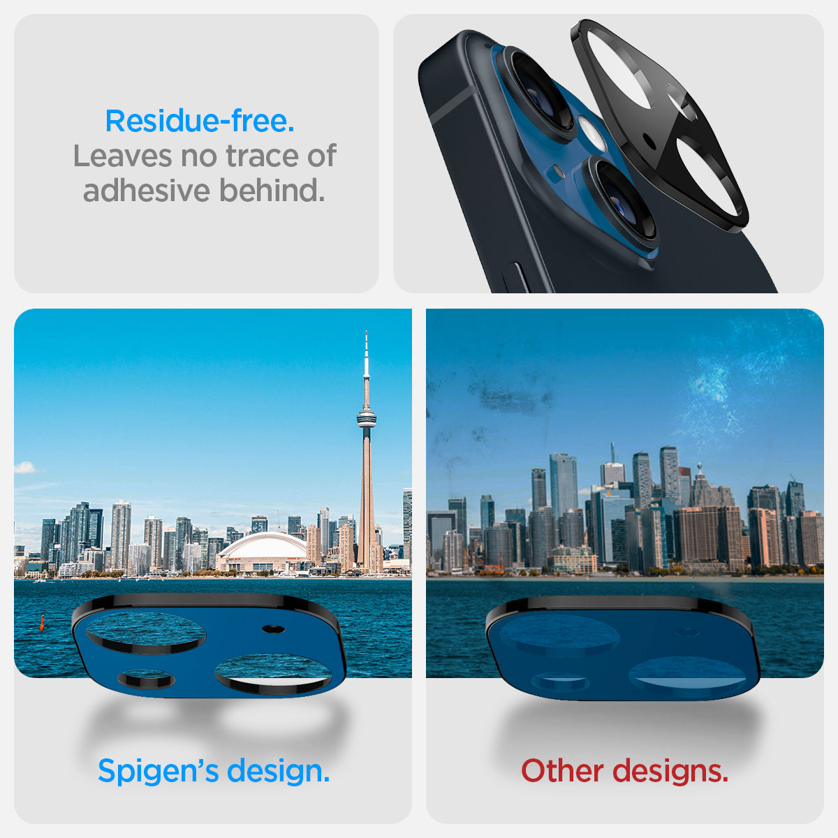 AGL05274 - iPhone 14 / 14 Plus Optik Lens Protector in black residue free. leaves no trace of adhesive behind.