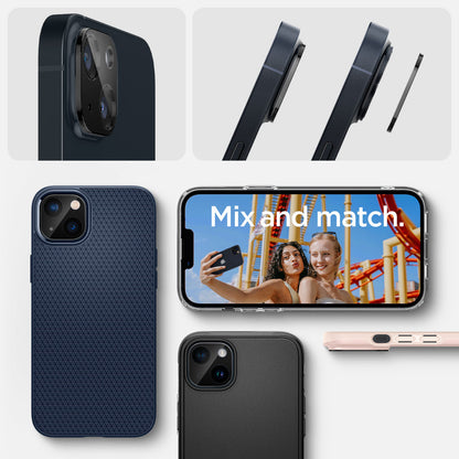 AGL05274 - iPhone 14 / 14 Plus Optik Lens Protector in black showing the mix and match