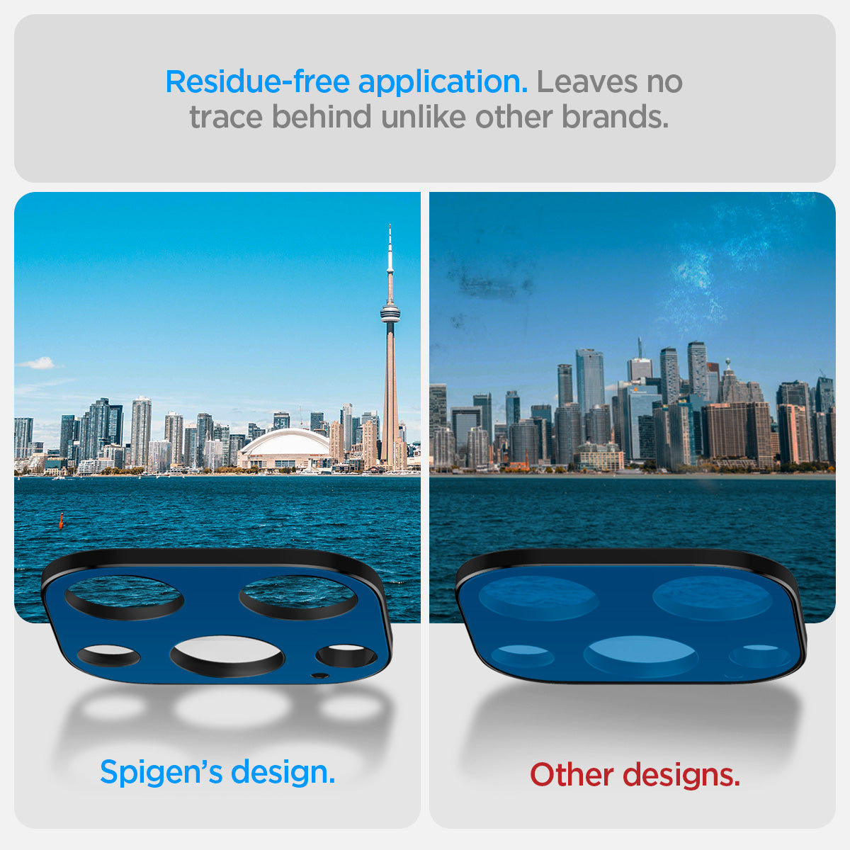 AGL06913 - iPhone 14 Pro / 14 Pro Max Optik Lens Protector in black residue free. leaves no trace of adhesive behind.