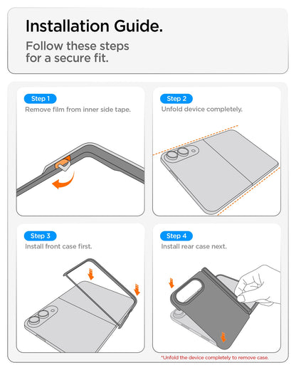 ACS11686 - iPhone Duo Nano Pop (Mag Fit) in Blueberry Navy showing a four-step installation guide for securely attaching the front and rear case pieces