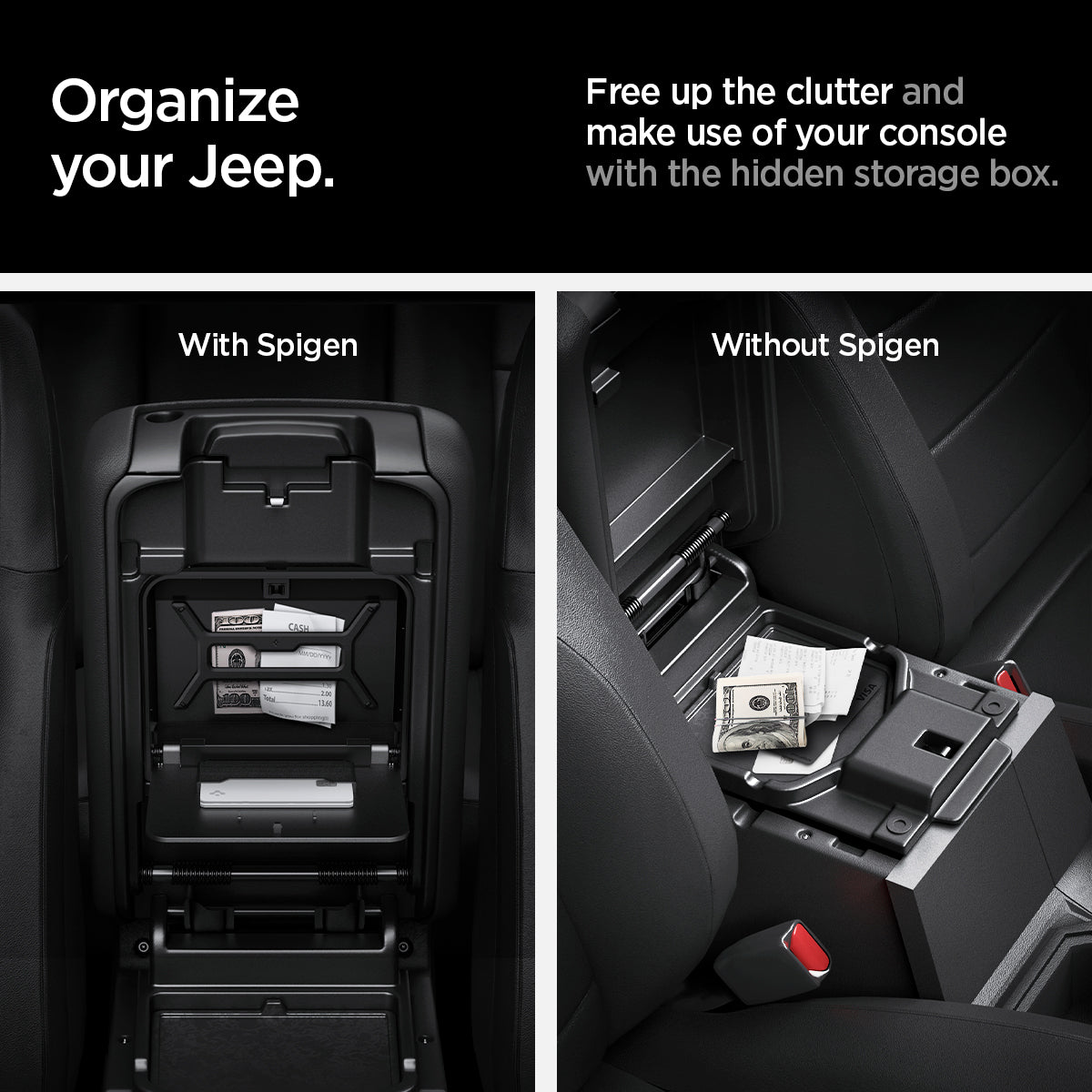 ACP09216 - Jeep Series - Center Console Hidden Storage Box | JO221 organize your jeep. free up the clutter and make use of your console with the hidden storage box. with spigen, without spigen.