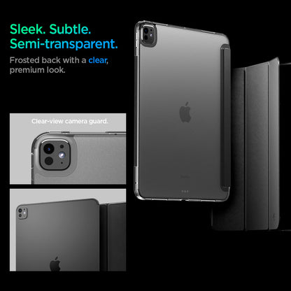 ACS09439 - iPad Pro 13-inch (2024) Case Liquid Air Folio in Black showing the sleek, subtle and semi-transparent frosted back with a clear, premium look. Clear-view camera guard