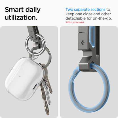 AHP05319 - Key Holder Clip Metal Fit in gunmetal showing the two separate sections to keep one close and other detachable for on-the-go