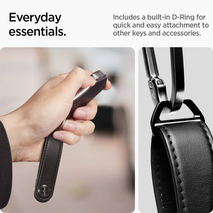 AHP03647 - Valentinus Key Holder in black showing the included built-in D-Ring for quick and easy attachment to other keys and accessories