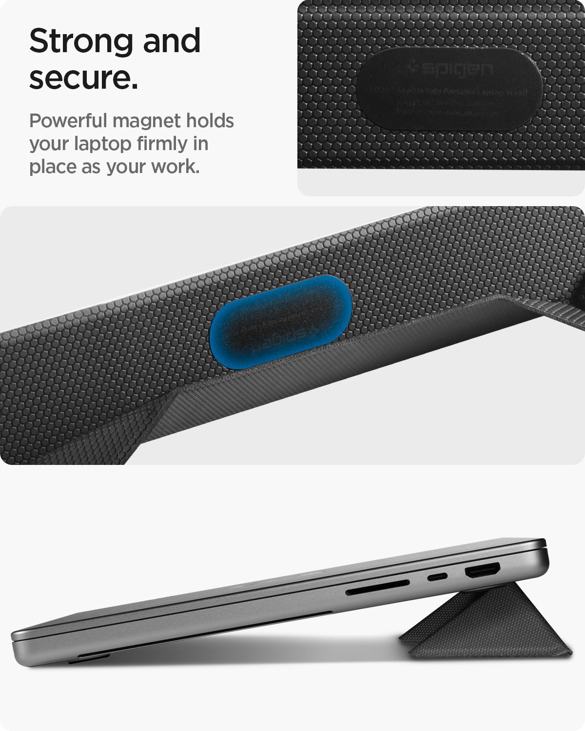 AMP10404 - Slim Fold Laptop Stand | LD201-S4 showing strong and secure ability