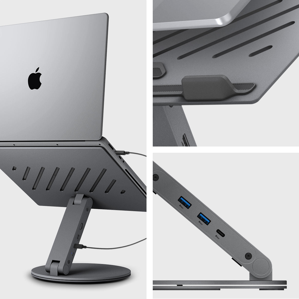AMP08885 - Laptop Stand Hub LD204H showing side with laptop.