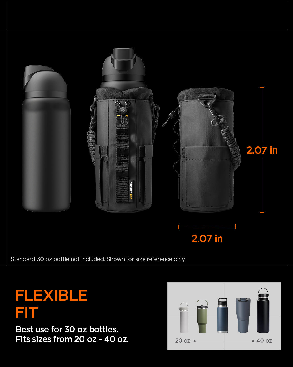 AFA09382 - Tumbler Holder Bag | LF500 showing flexible fit. best use for 30 oz bottles fits sizes from 20 oz - 40 oz