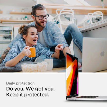 AGL00673 - MacBook Pro 16-inch (2020) GLAS.tR SLIM in Clear showing the daily protection. Keeping you device protected