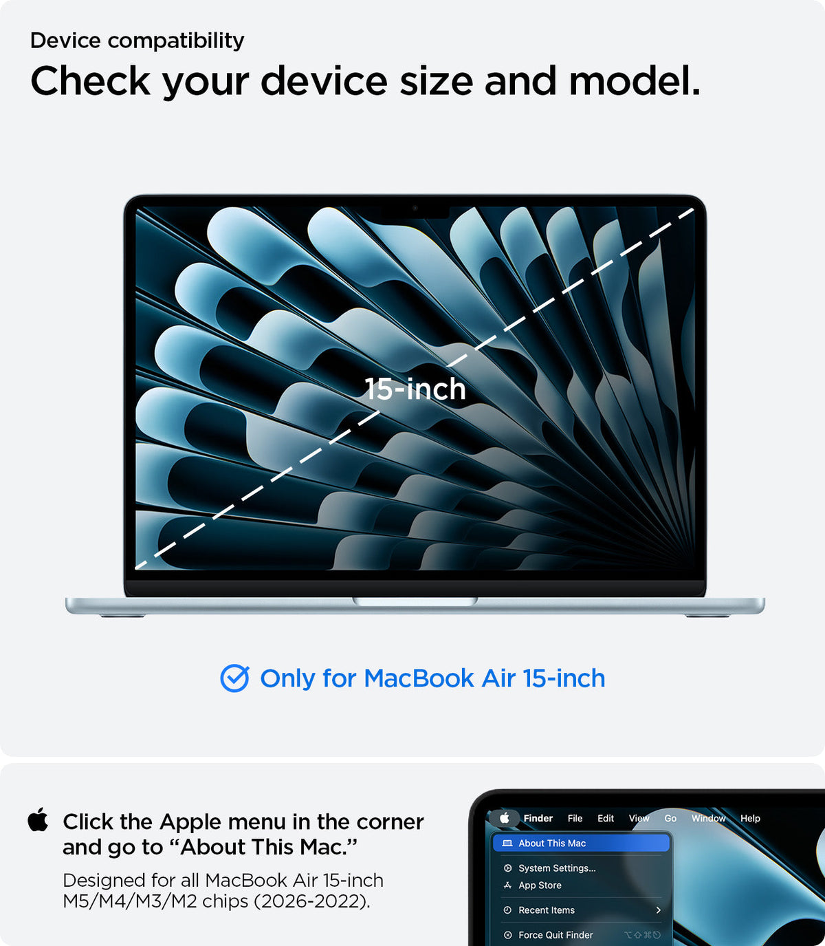 ACS11266 - MacBook Air 15-inch Nano Pop Blueberry Navy showing device compatibility and size guidance for a precise fit