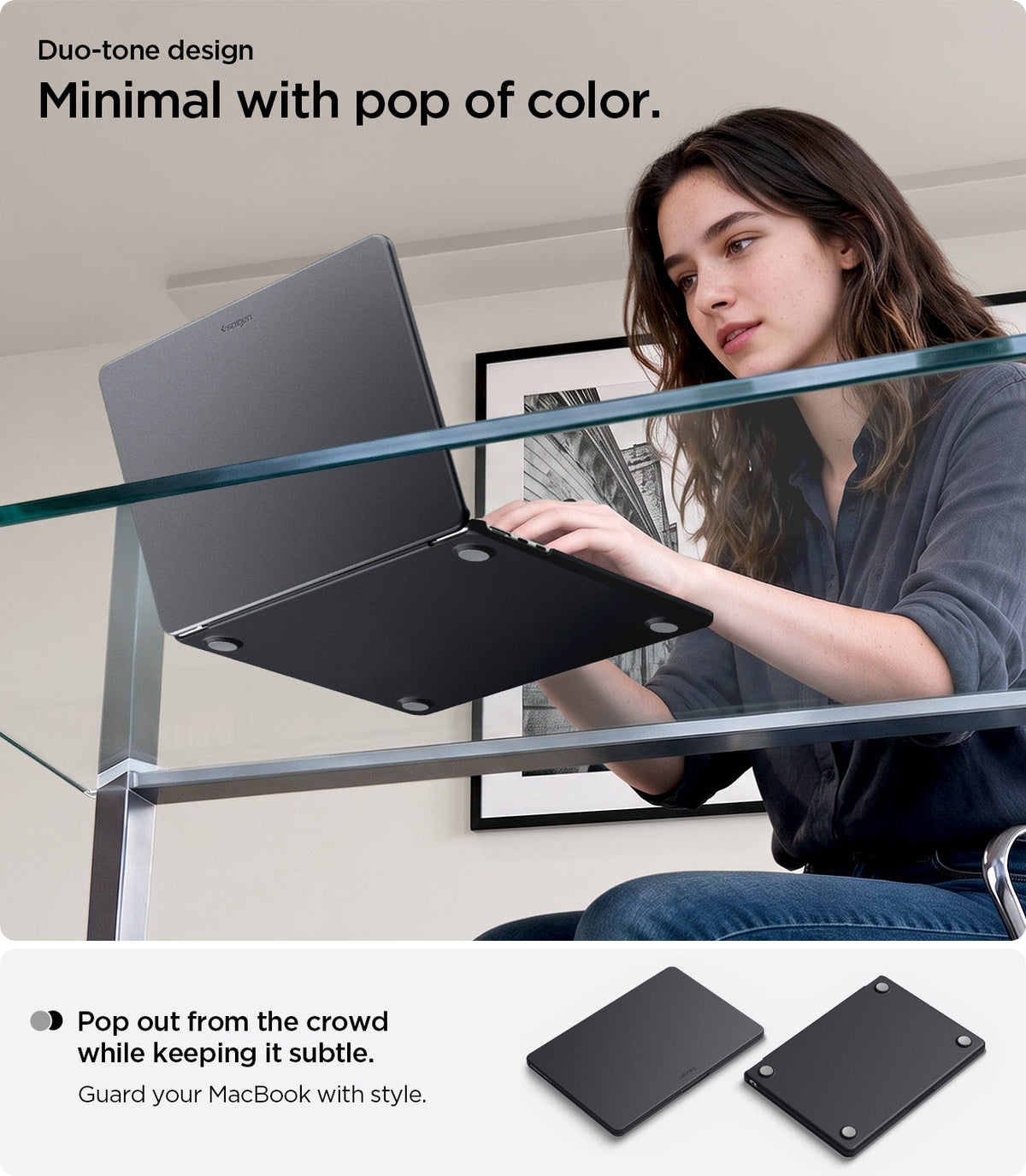 ACS11267 - MacBook Air 15-inch Nano Pop Black Sesame showing a minimal duo tone design with a subtle pop of color