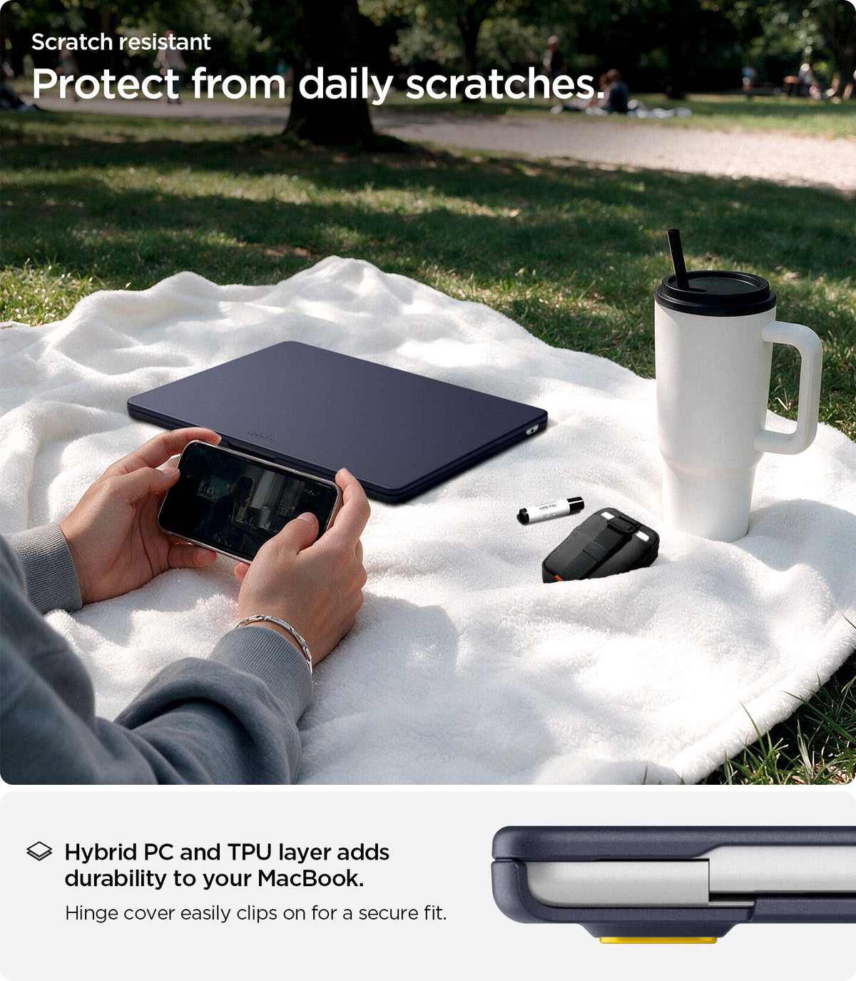 ACS11266 - MacBook Air 15-inch Nano Pop Blueberry Navy showing hybrid PC and TPU construction for daily scratch protection