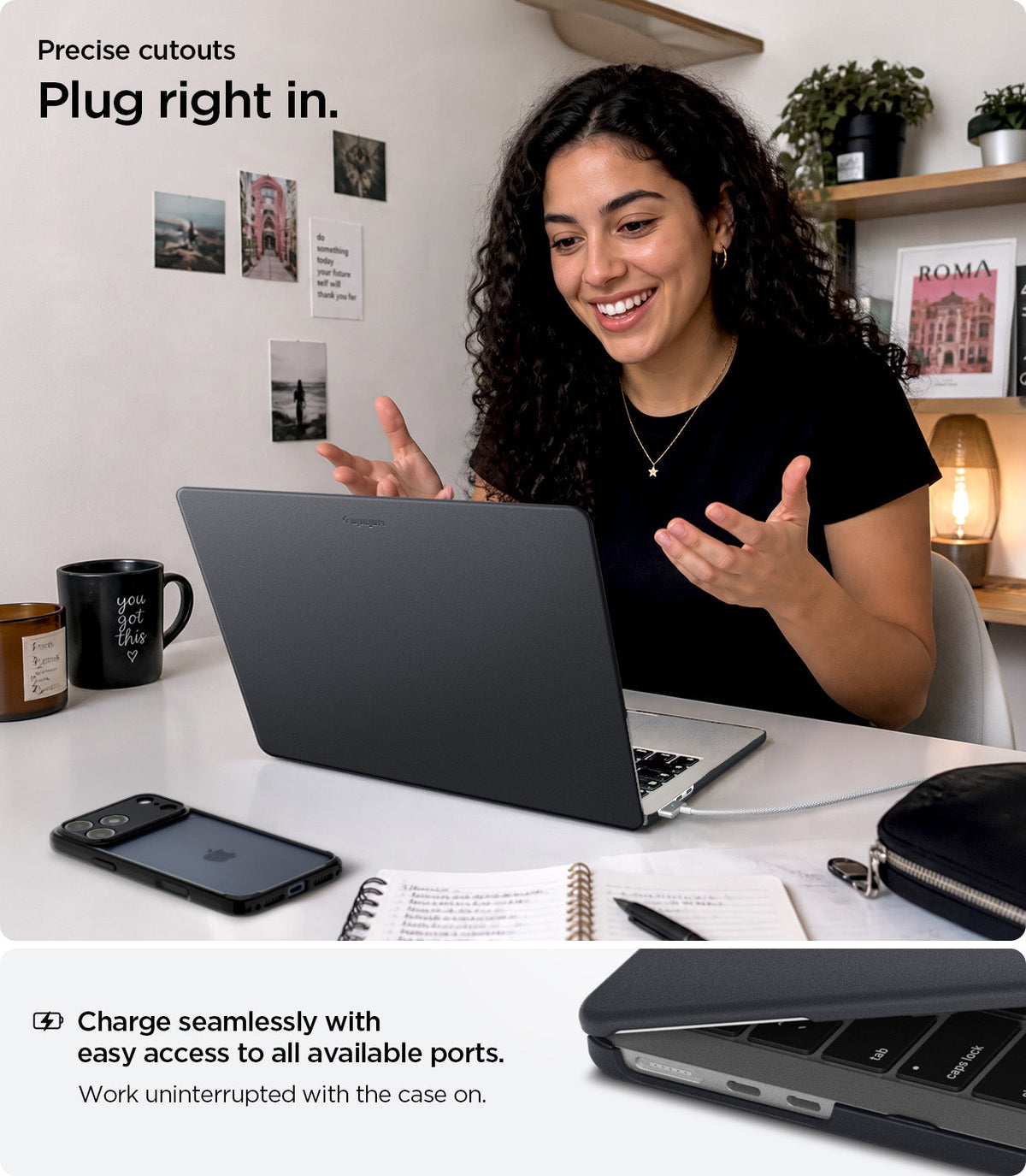 ACS11269 - MacBook Air 13-inch Nano Pop Black Sesame showing precise cutouts for easy access to all available ports