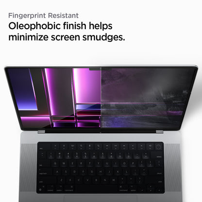 AGL04233 - MacBook Pro 16-inch (2023) GLAS.tR SLIM in Clear showing the fingerprint resistant. Oleophobic finish helps minimize screen smudges