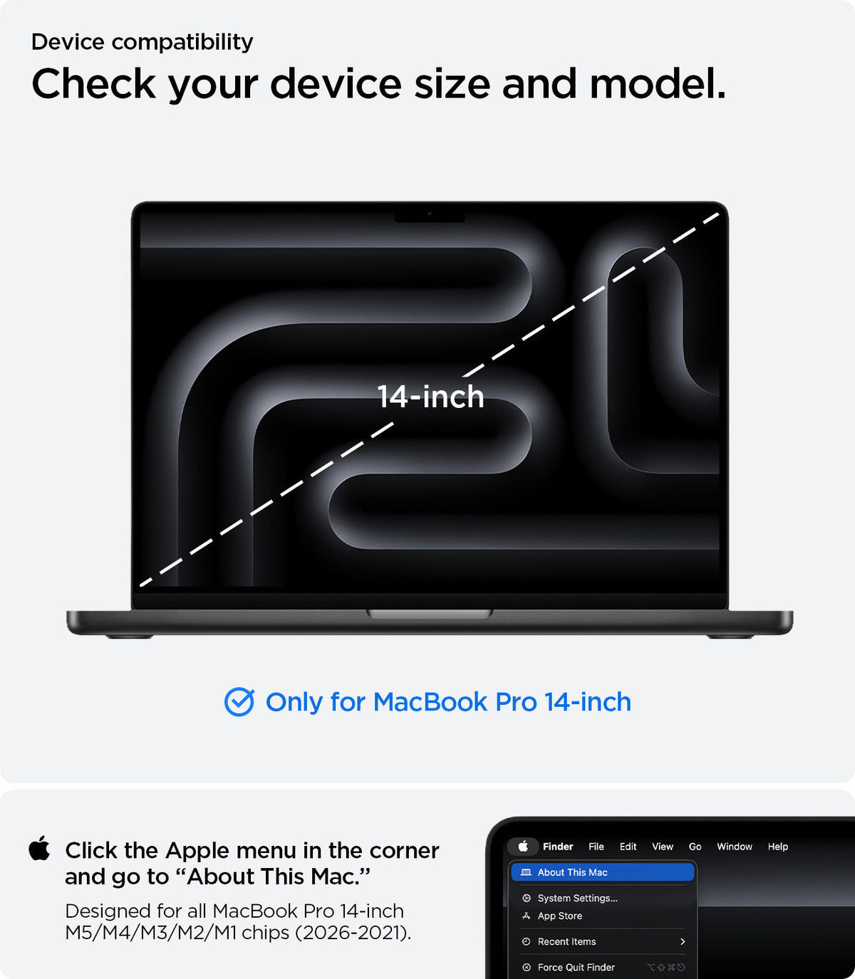 ACS11272 - MacBook Pro 14-inch Nano Pop Black Sesame showing device compatibility and size guidance for a precise fit