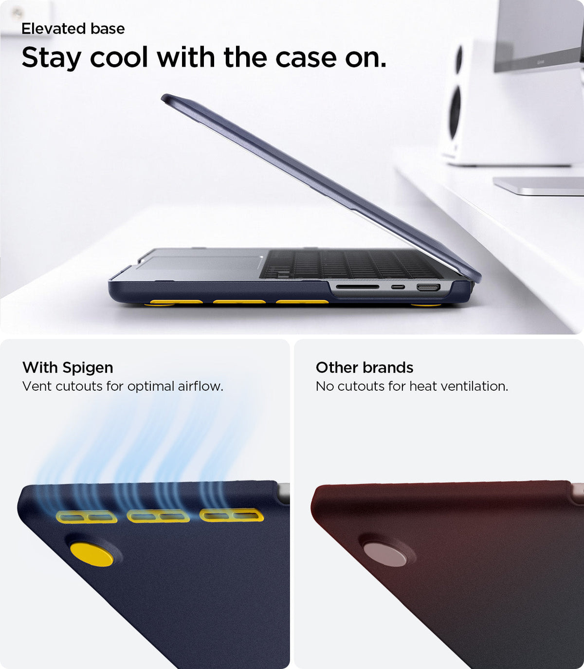 ACS11271 - MacBook Pro 14-inch Nano Pop Blueberry Navy showing an elevated base with vent cutouts for optimal airflow