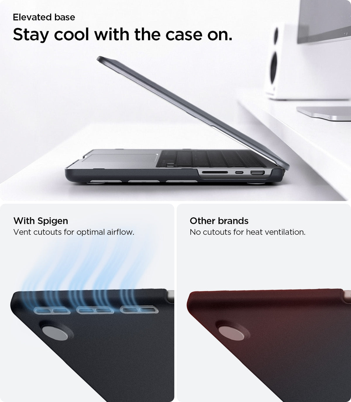 ACS11275 - MacBook Pro 16-inch Nano Pop Black Sesame showing an elevated base with vent cutouts for optimal airflow