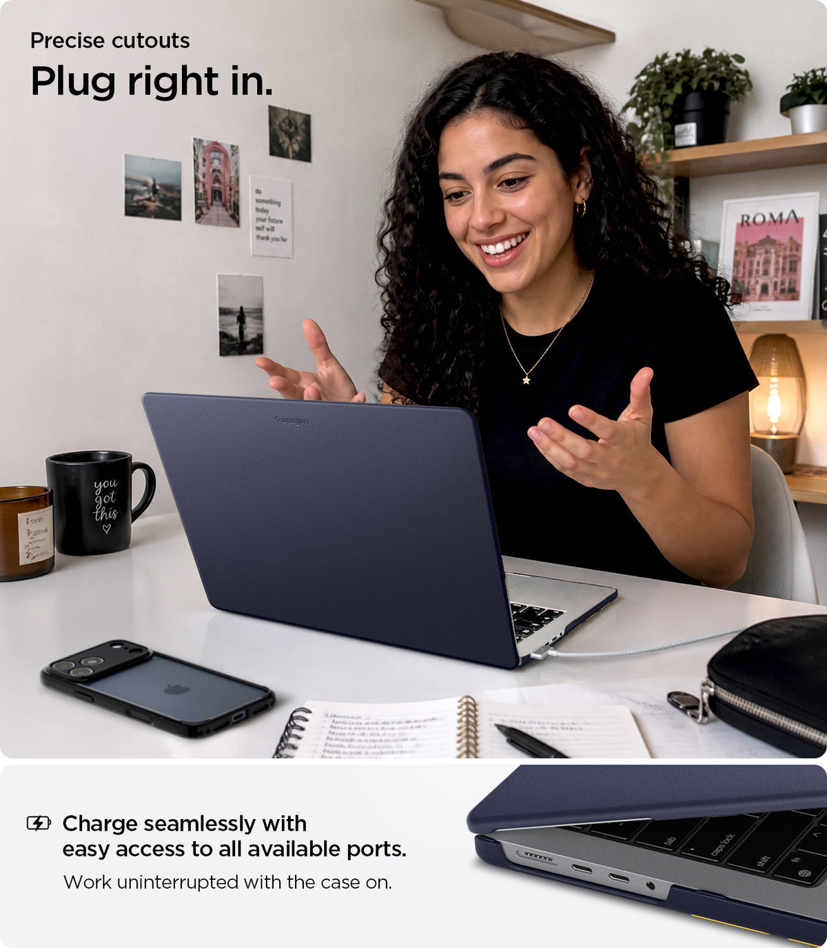 ACS11274 - MacBook Pro 16-inch Nano Pop Blueberry Navy showing precise cutouts for easy access to all available ports