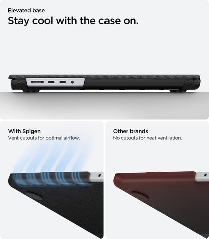 ACS04213 - MacBook Pro 14" Case Urban Fit in black showing stay cool with the case on
