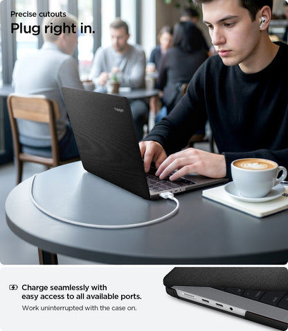 ACS04213 - MacBook Pro 14" Case Urban Fit in black showing plug right in