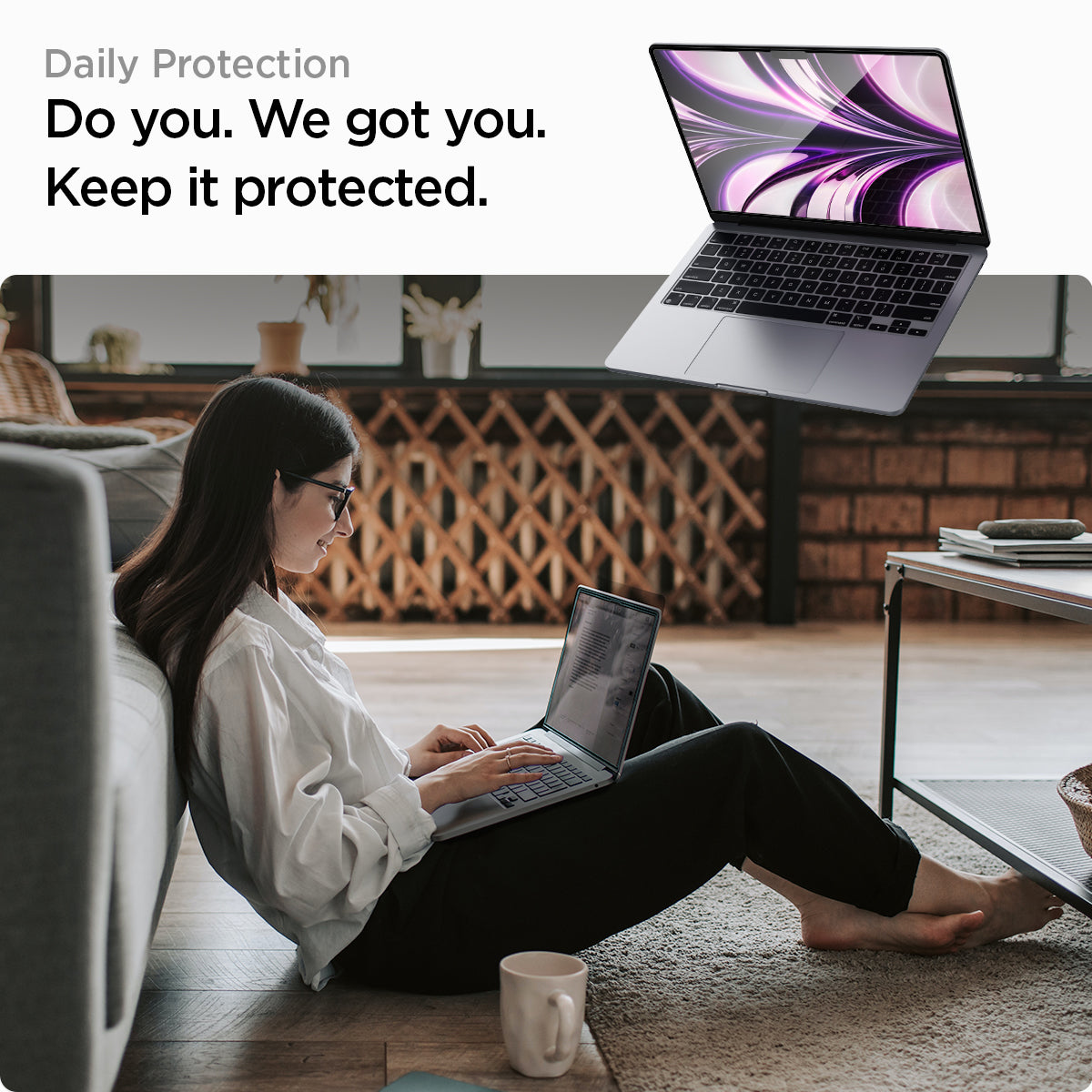 AGL05504 - MacBook Air 13-inch (2022) GLAS.tR SLIM in Clear showing the daily protection. Keeping your device protected
