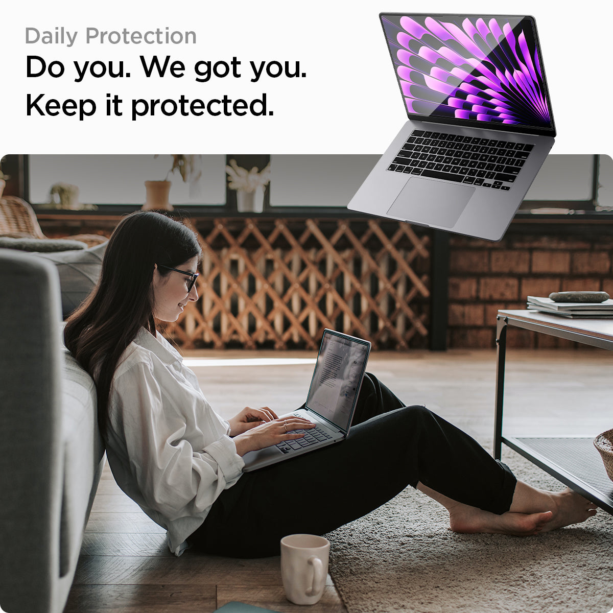 AGL06950 - MacBook Air 15" (2023) Screen Protector GLAS.tR SLIM showing the daily protection. Keeping your device protected