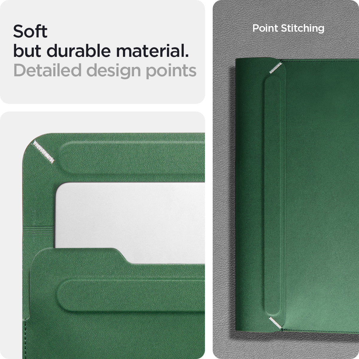AFA06423 - MacBook Pro 14-inch Valentinus S Laptop Pouch in Jeju Green soft durable leather material with detailed point stitching finish